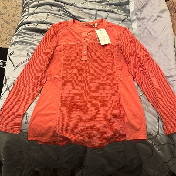 Soft Surroundings terracotta orange rust medium Henley top nwt cotton linen - Picture 6 of 10